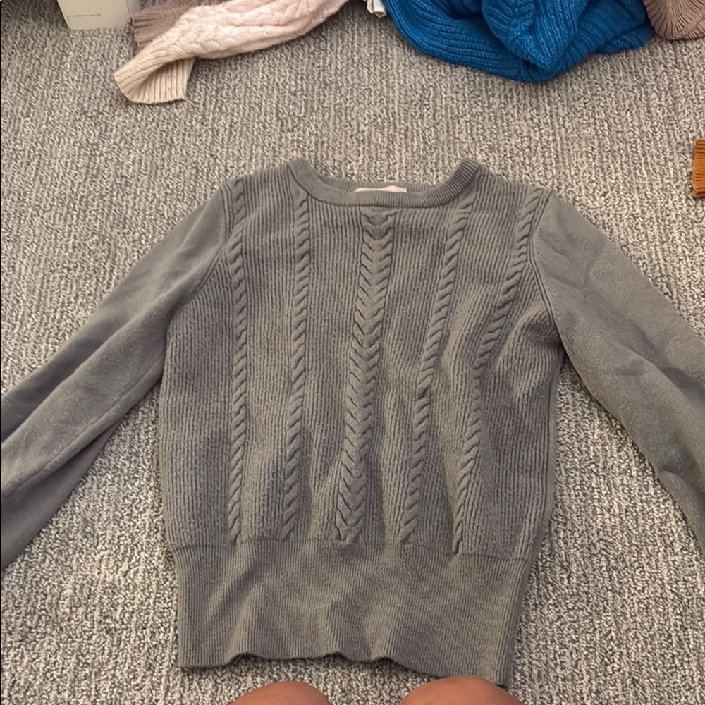 Philosophy Gray Crew Neck Cable Knit Sweater